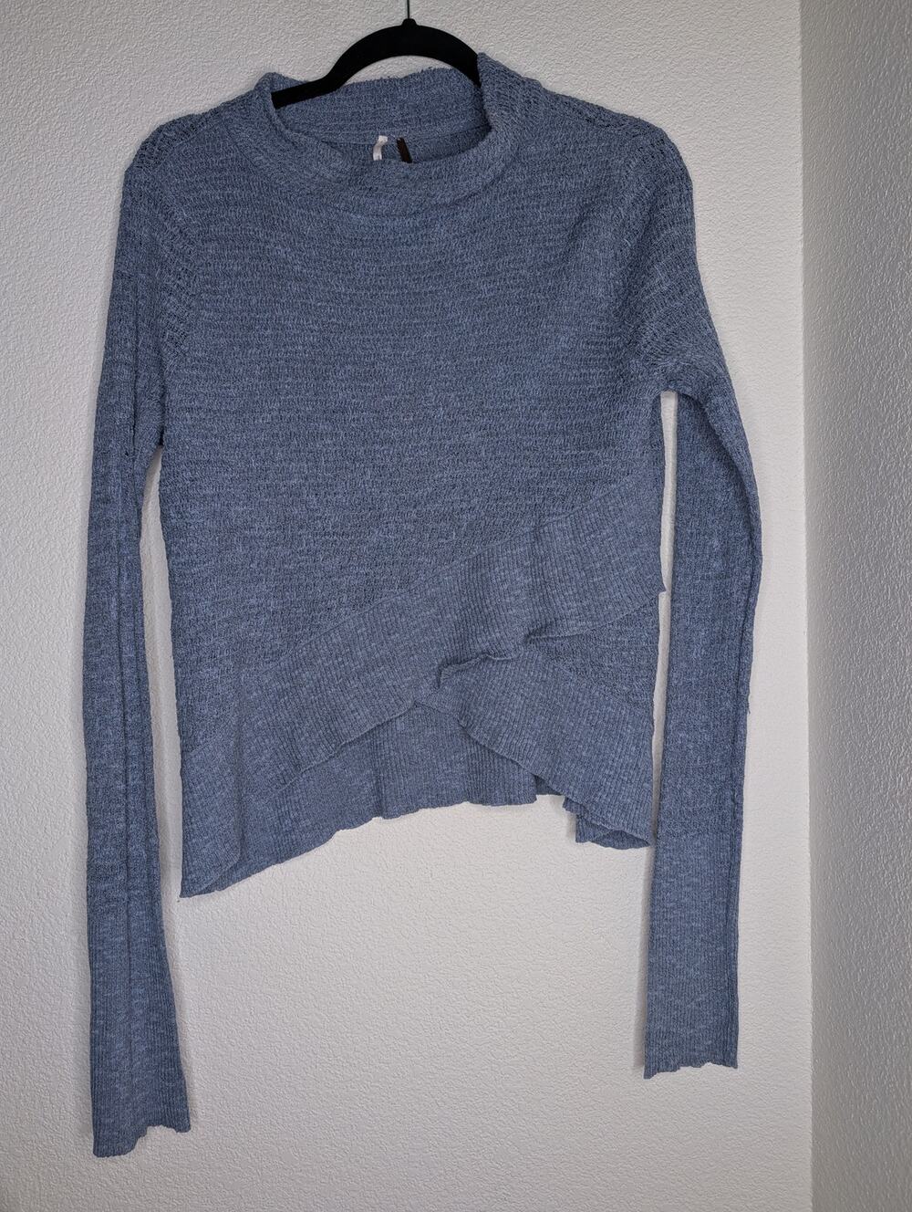 Free People Blue Thermal Knit Asymmetrical Long Sleeve Top M Boho